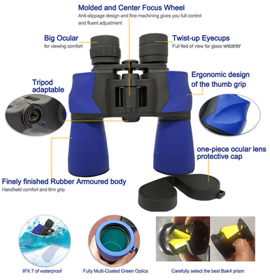 12x50 imperméabilisent le télescope naviguant le télescope de TelesFocus de jumelles et les jumelles de fond 7x50 avec le prisme de Bak4 Porro